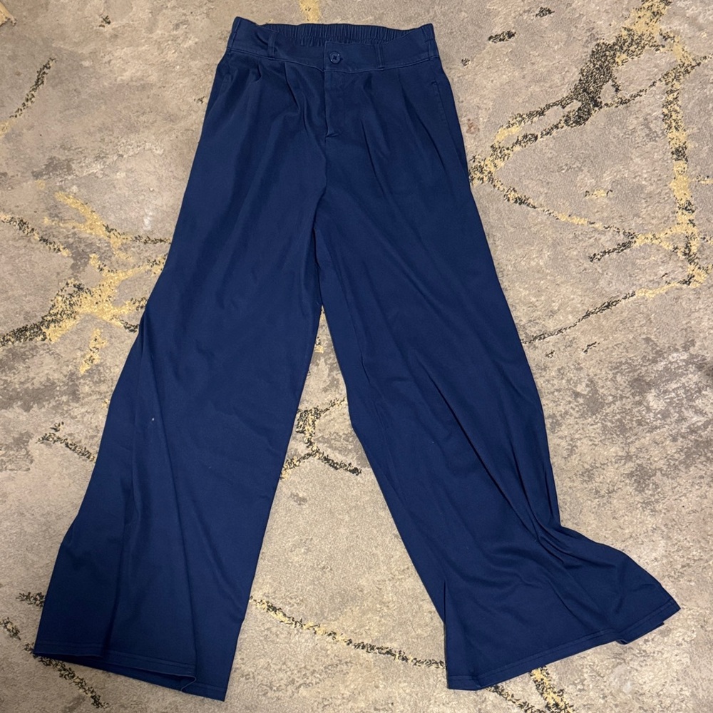 Navy Wide-Leg Trousers
